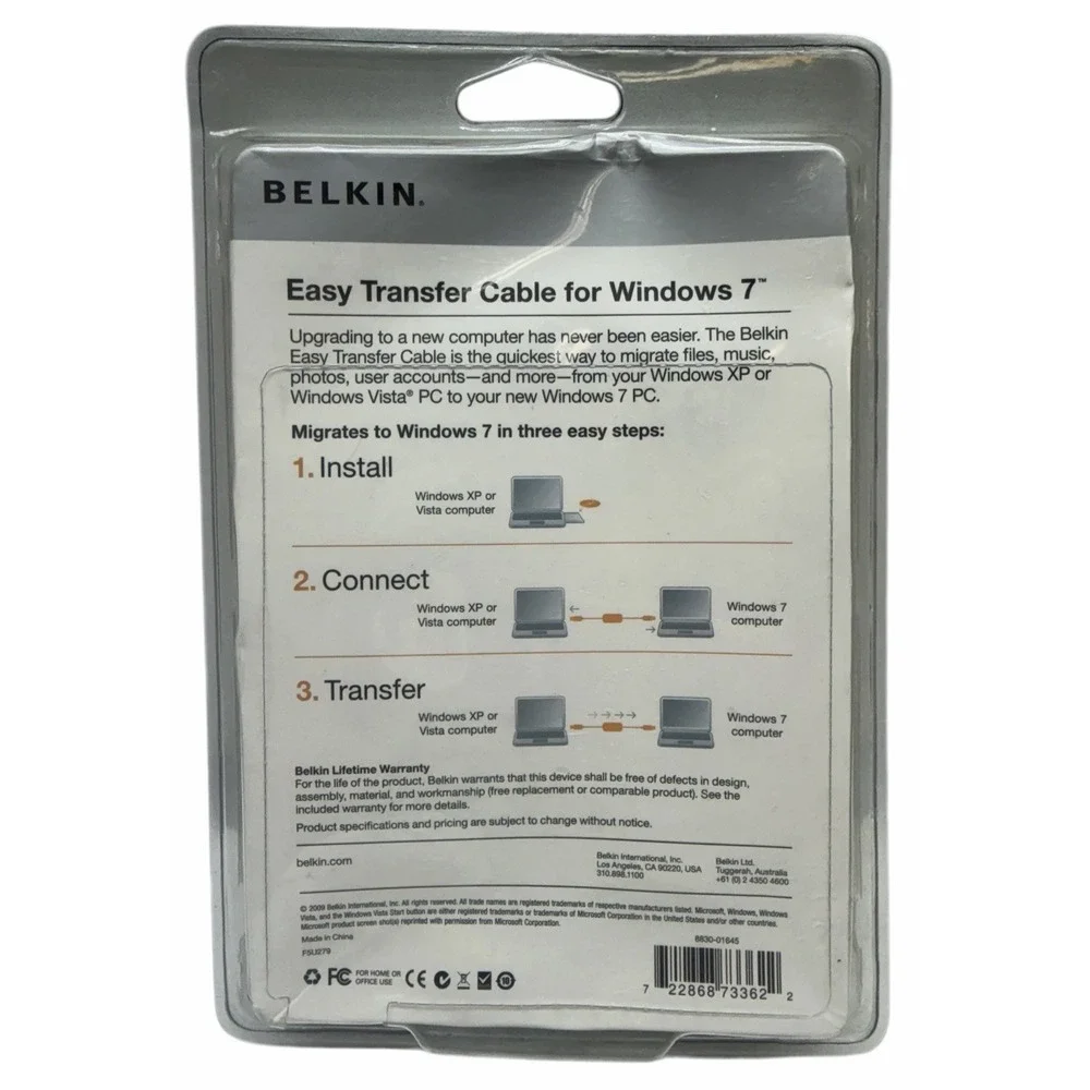 Belkin Easy Transfer Cable for Windows 7‎ USB 2.0 8ft 2.4m PC Adapter